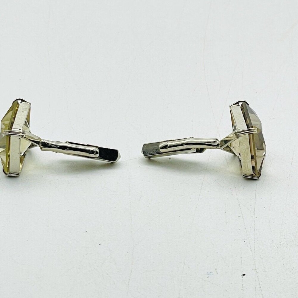 Smoky Quartz Cuff Links Silver Tone Classic Career Cosplay LARP - Picture 2 of 5